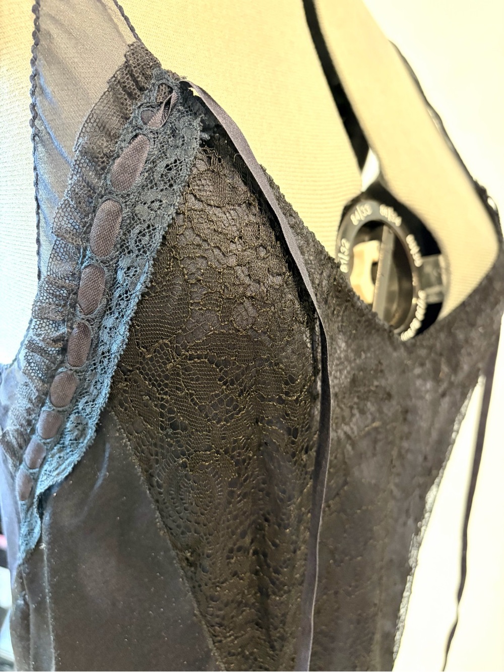 Vintage slip dress, 20’s style, silk satin&chiffon, lace details, navy,4, EUC - Picture 6 of 11